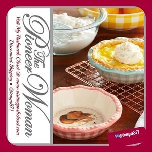🦋 New Pioneer Woman Sweet Romance Cow 2 Pack Mini Ceramic Pie Pan Set